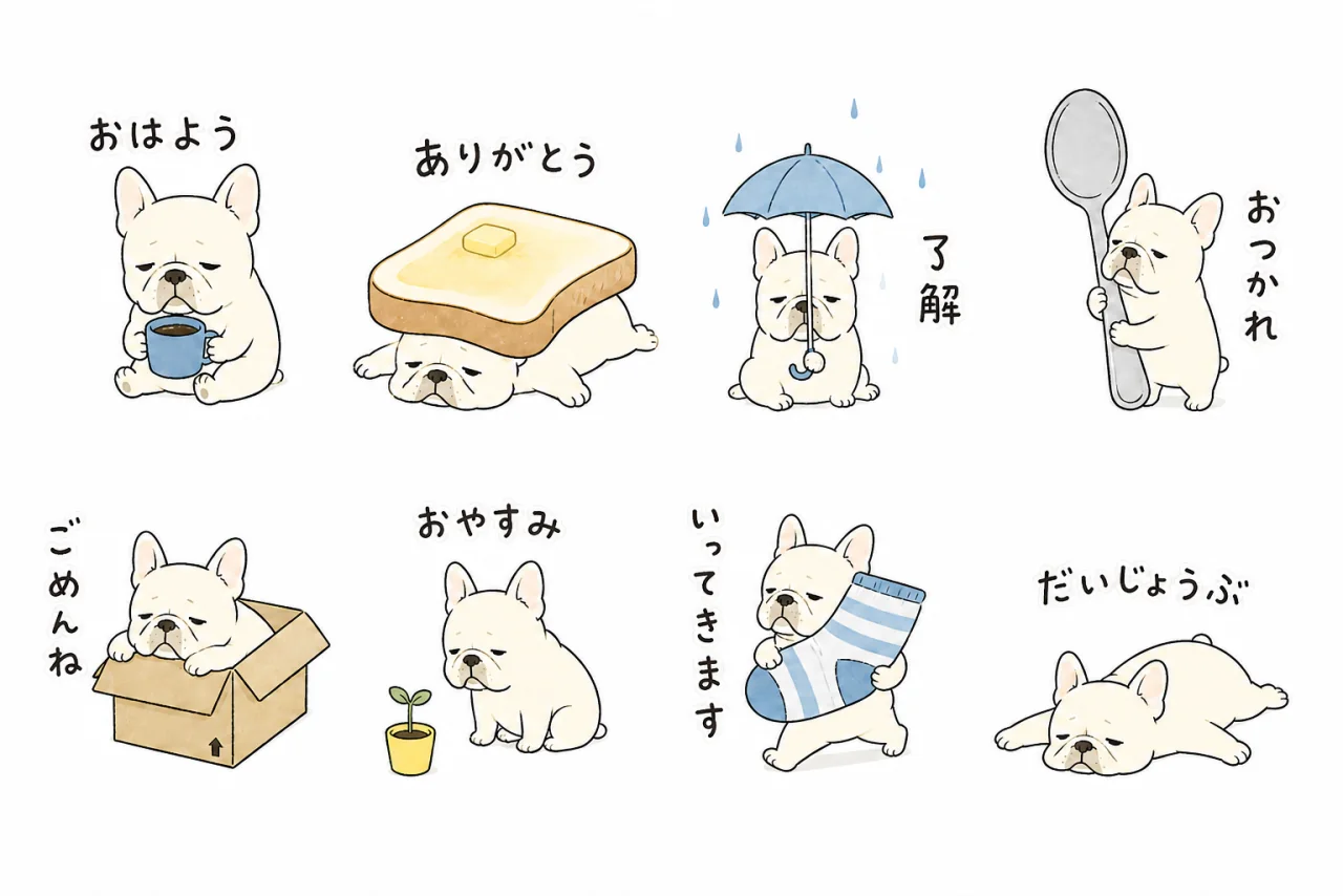 元になる8点の犬スタンプシート